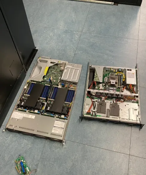 Two servers on a data center floor